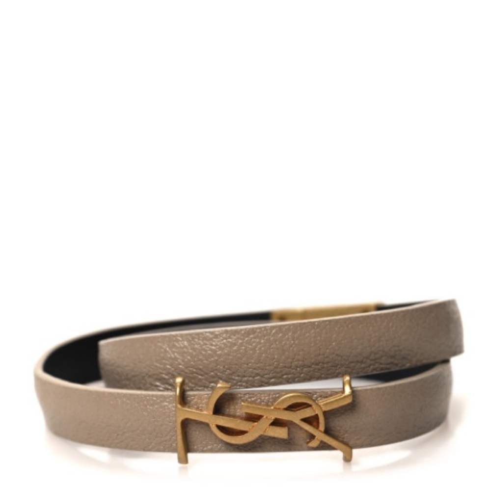 Authentic Saint Laurent Calfskin Opyum Double Wrap Bracelet Dark Beige
